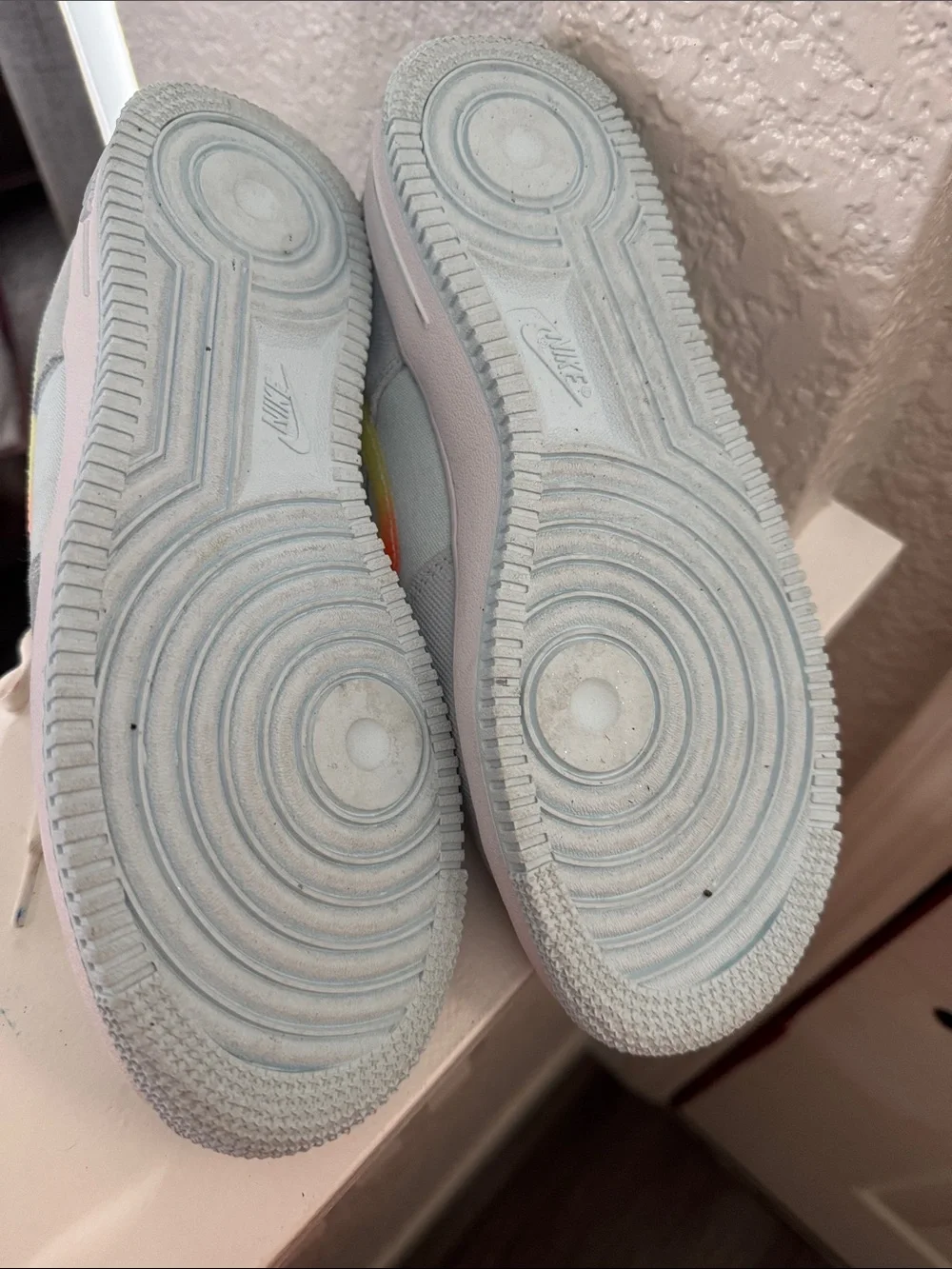 Nike Kids Light Blue Canvas Sneakers with Rainbow Gradient Swoosh